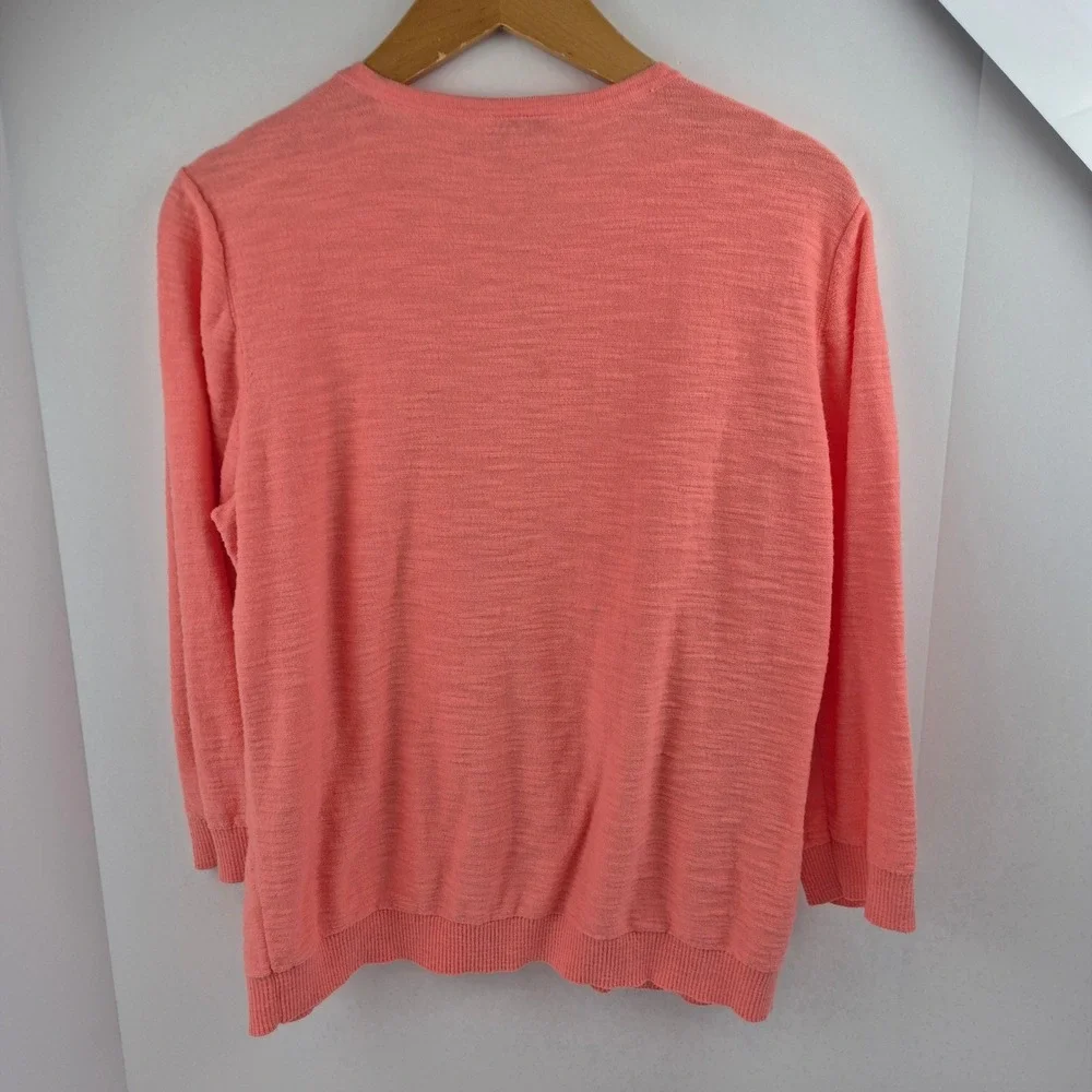 LOFT Coral‎ Pink Knit Button Front Cardigan Sweater XL Lightweight 3/4 Sleeve